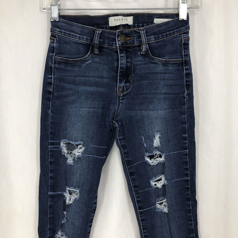 Pacsun Ankle Jeggings Skinny Distressed Raw Hem Stretch Denim Jeans 24 (25x26)